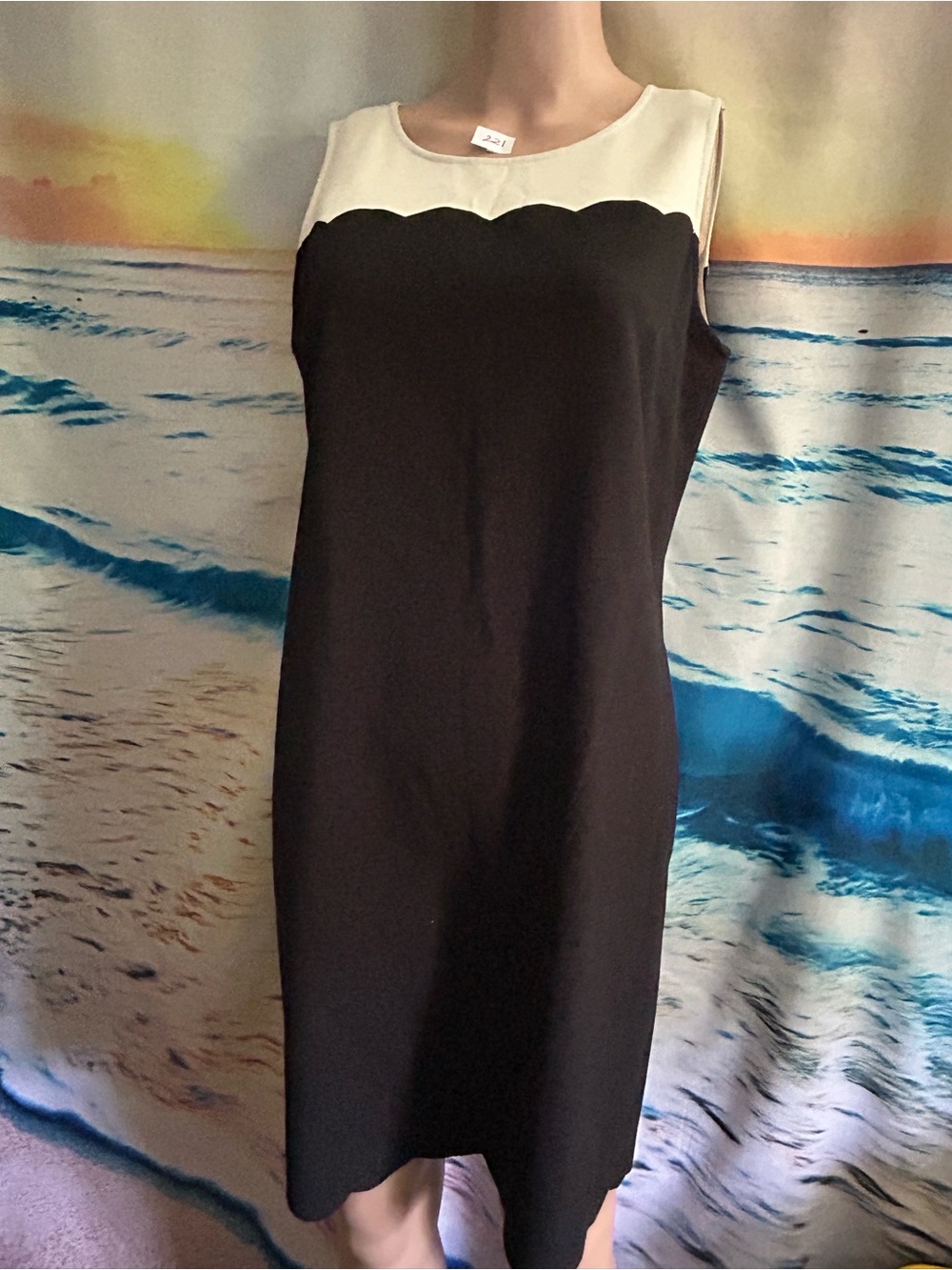 Loft Women’s Sleeveless Black Shift Dress Cream Scalloped Yoke Sz 8 NWT